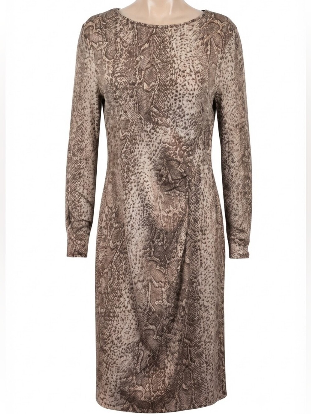 Anne Klein Snake Print Dress Long Sleeve Gathered Side Stretchy Modest Size XL